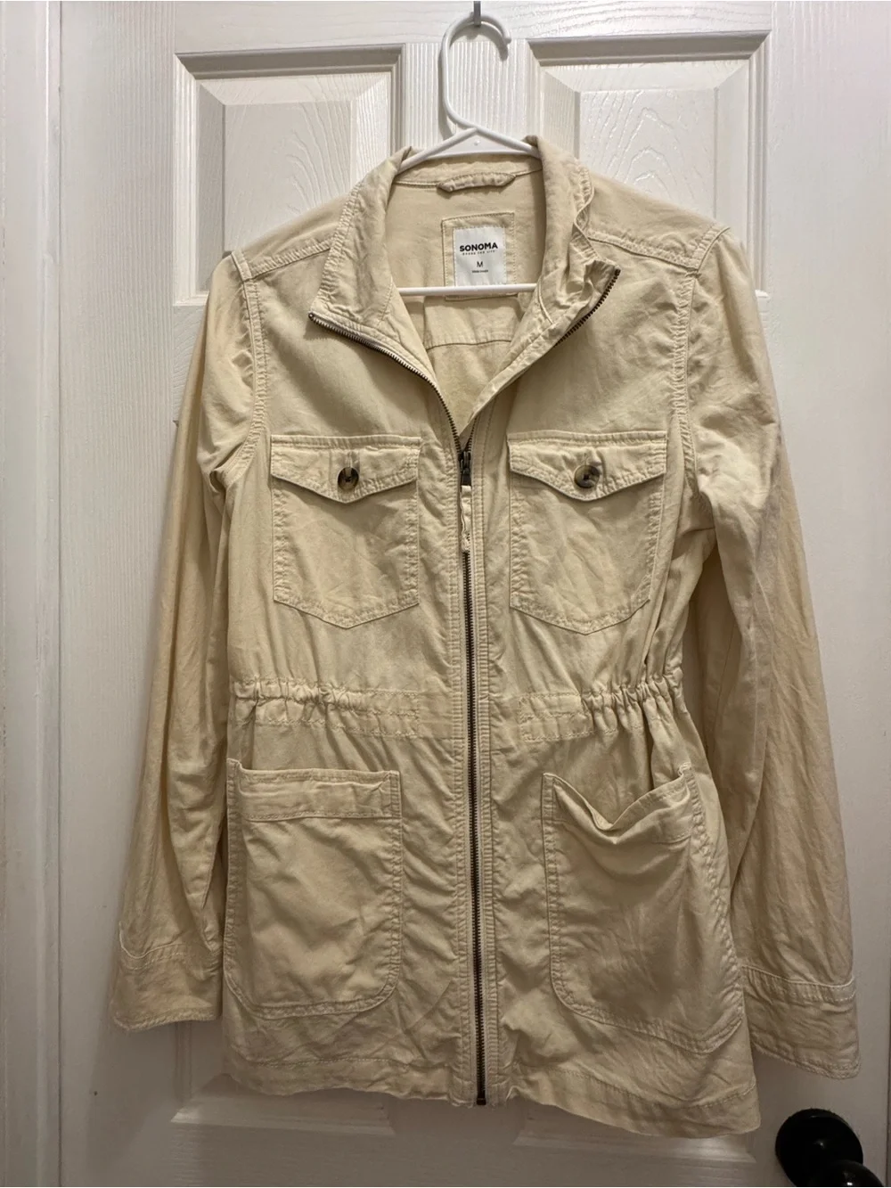 Cream Utility Jacket with Drawstring Waist - Picture 1 of 4